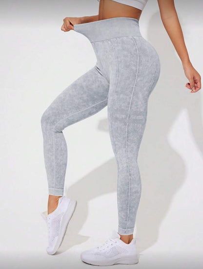 Leggins Scrunch, Push Up, Tono liso deslavado, Sin costuras