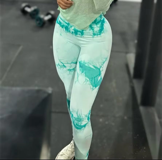 Leggins Verde claro, Push Up, Sin costuras, Tie Dye, Premium
