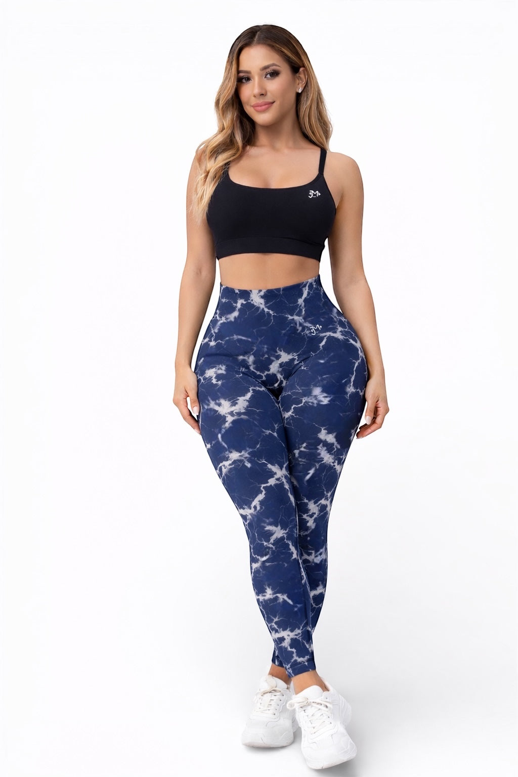 Leggin Push Up, Tie Dye, Azul Marino con blanco , Premium.