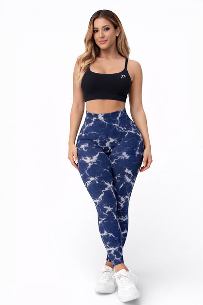 Leggin Push Up, Tie Dye, Azul Marino con blanco , Premium.