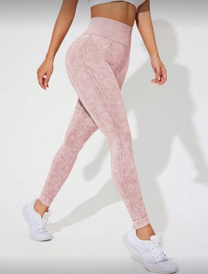 Leggins Scrunch, Push Up, Tono liso deslavado, Sin costuras
