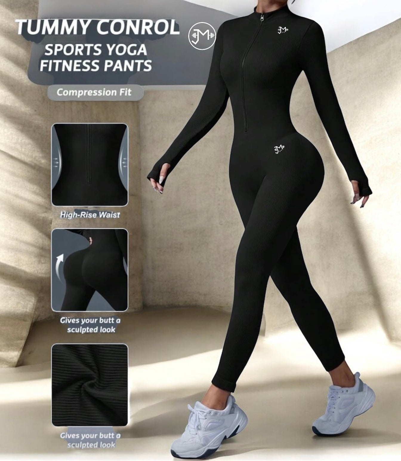 Enterizo Push Up, Sin costuras, Manga larga, Premium