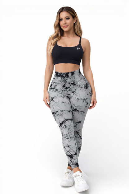 Leggins Gris con negro, Push Up, Sin costuras, Tie Dye