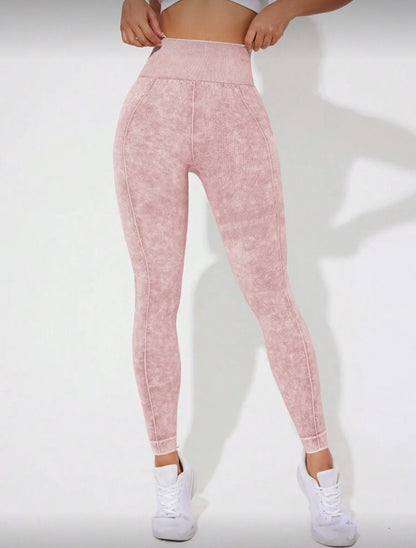 Leggins Scrunch, Push Up, Tono liso deslavado, Sin costuras