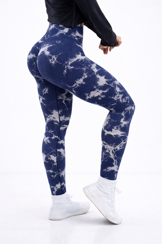 Leggin Push Up, Tie Dye, Azul Marino con blanco , Premium.