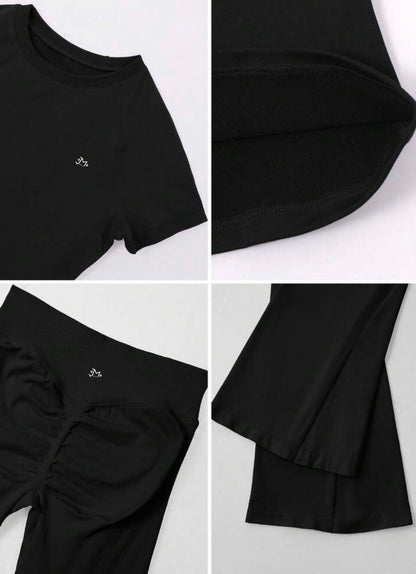 Conjunto Sculpt Halter, Acampanado Push Up, Leggins y Playera Premium