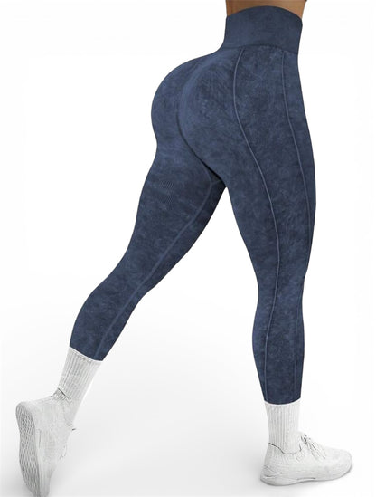 Leggins Scrunch, Push Up, Tono liso deslavado, Sin costuras