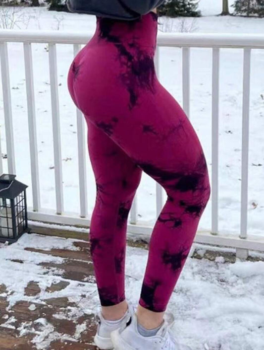 Leggin Push Up, Tie Dye, Rosa oscuro con negro, Premium.