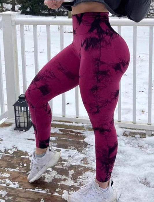 Leggin Push Up, Tie Dye, Rosa oscuro con negro, Premium.