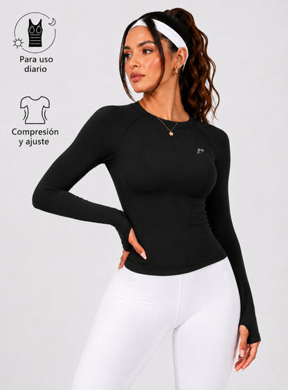 Playera Deportiva Manga Larga | Compresión, Sin Costuras y Stretch 4-Way