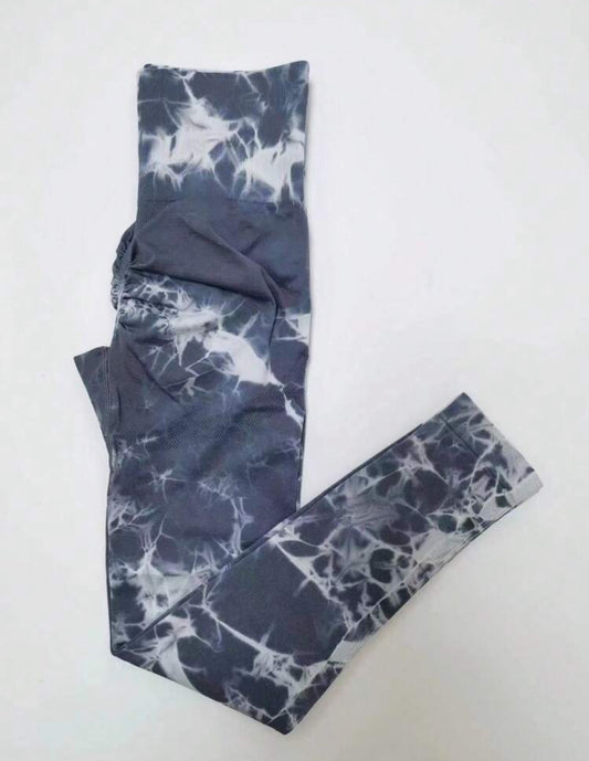 Leggins Gris oscuro con blanco, Push Up, Sin costuras, Tie Dye, Premium
