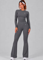 Conjunto Sculpt Halter, Acampanado Push Up, Leggins y Playera manga larga Premium