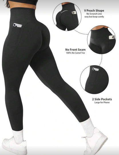 Leggins con bolsa, Push Up, Sin costuras, Tono Liso