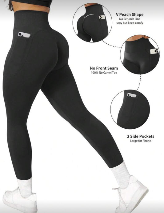Leggins con bolsa, Push Up, Sin costuras, Tono Liso