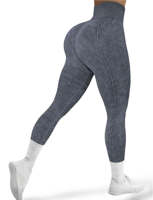 Leggins Scrunch, Push Up, Tono liso deslavado, Sin costuras
