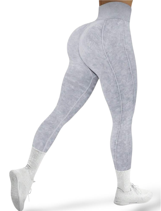 Leggins Scrunch, Push Up, Tono liso deslavado, Sin costuras