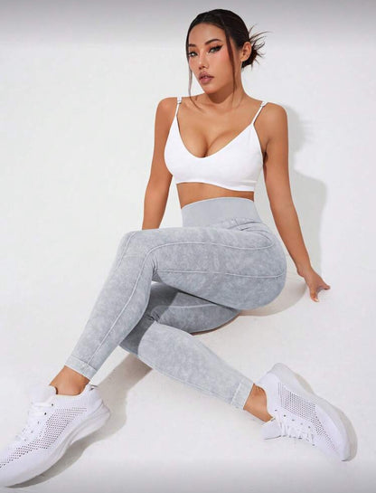Leggins Scrunch, Push Up, Tono liso deslavado, Sin costuras