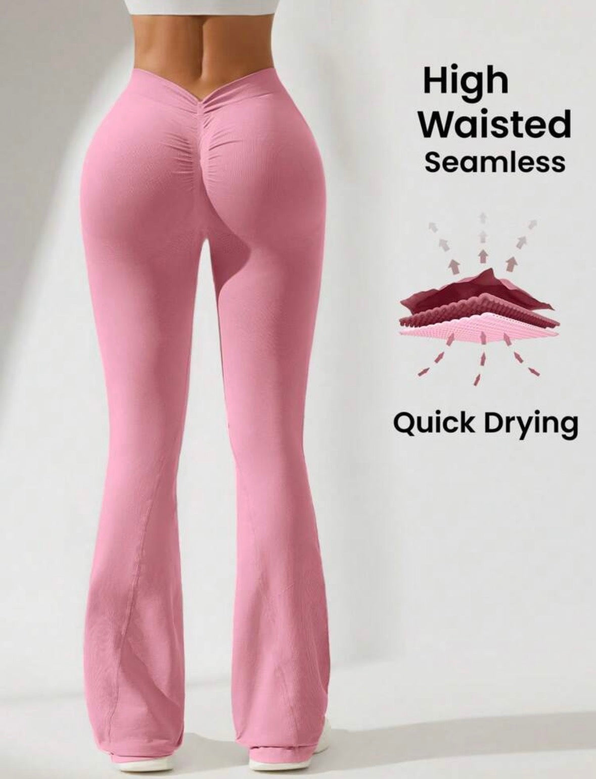 Leggins corte V, Acampanado, Push Up, Sin costuras