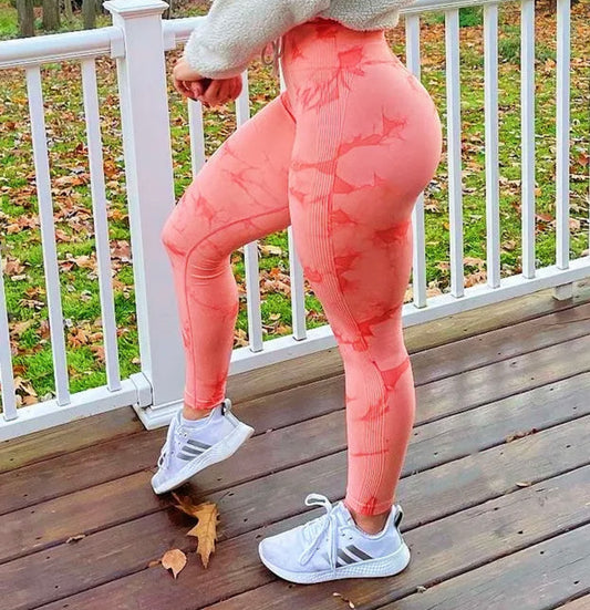 Leggins Naranja, Push Up, Sin costuras, Tie Dye, Premium