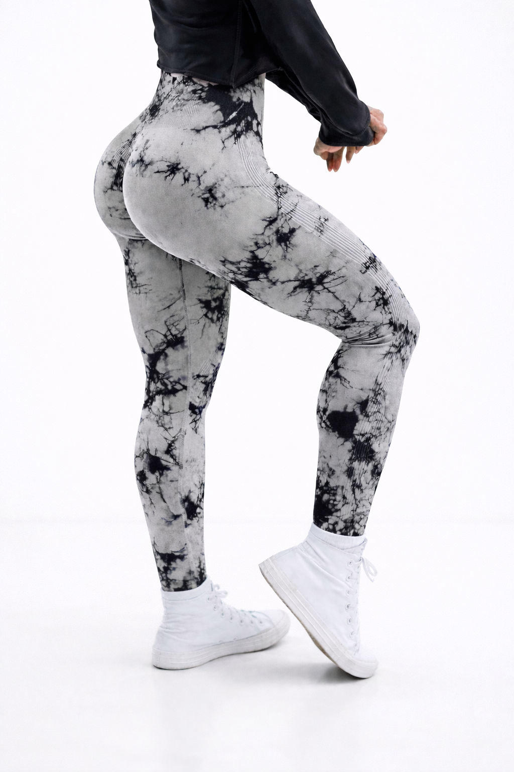 Leggins Gris con negro, Push Up, Sin costuras, Tie Dye