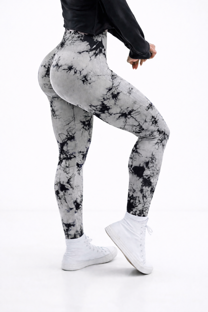 Leggins Gris con negro, Push Up, Sin costuras, Tie Dye