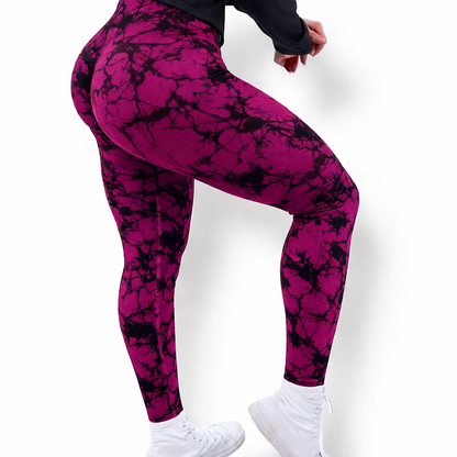 Leggin Push Up, Tie Dye, Rosa oscuro con negro, Premium.