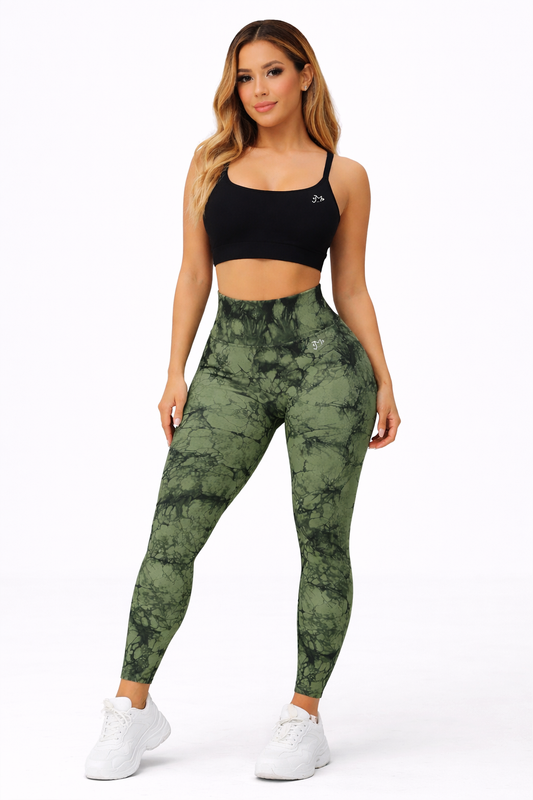 Leggins Verde Militar, Push Up, Sin costuras, Tie Dye
