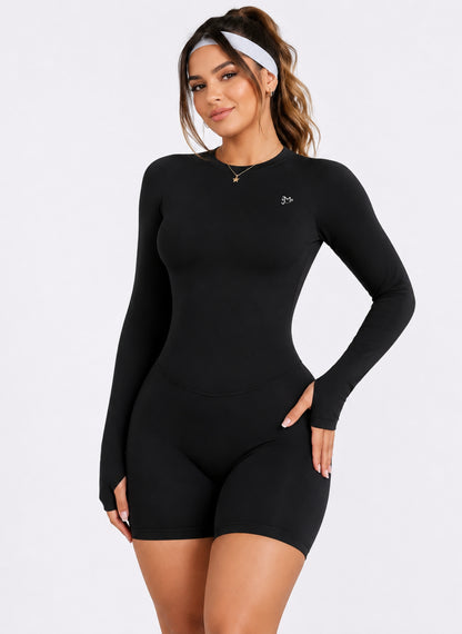 Enterizo Short Manga Larga, Push Up, Sin costuras, Premium