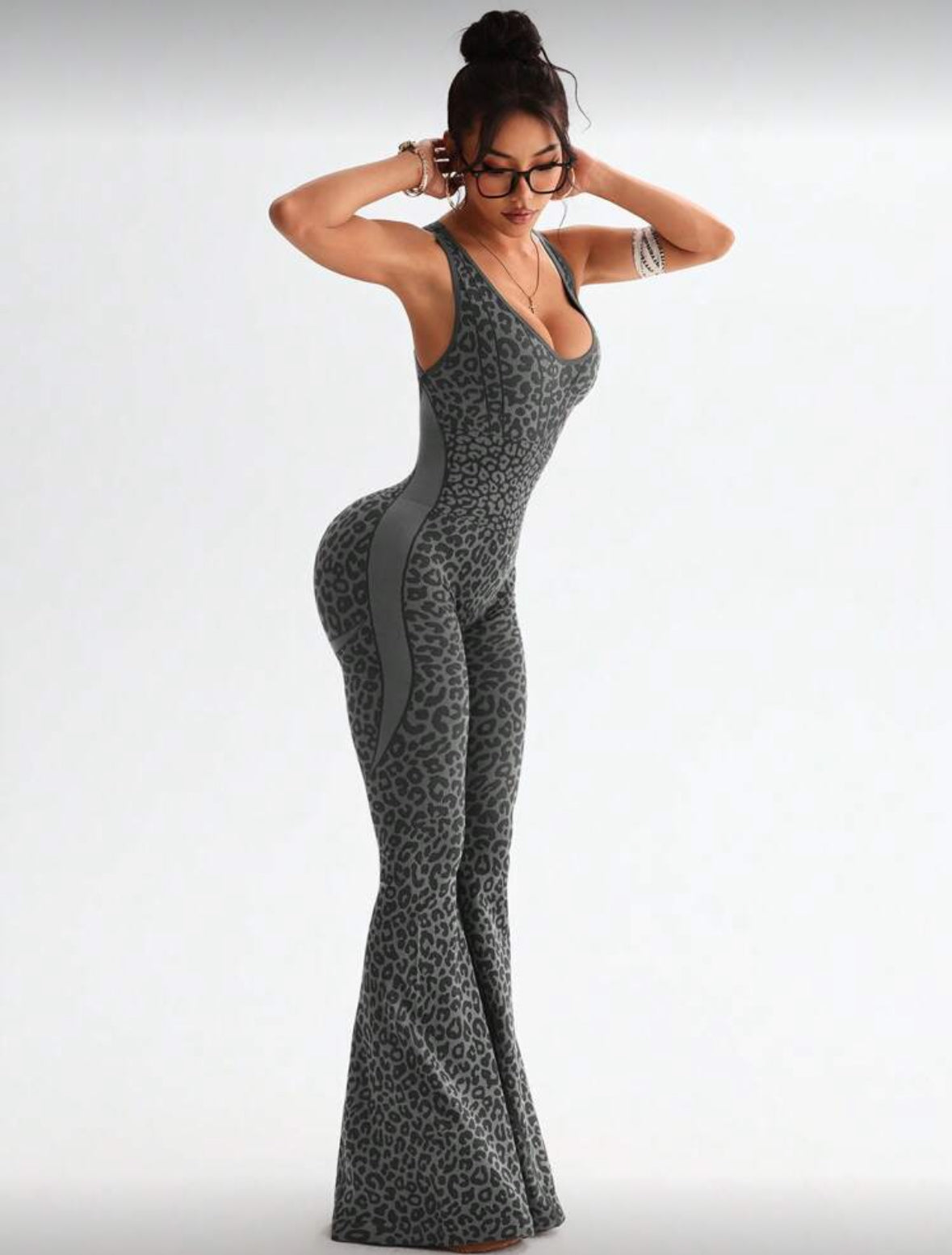 ‘Enterizo Push Up, Sin costuras, Animal print, Acampanado