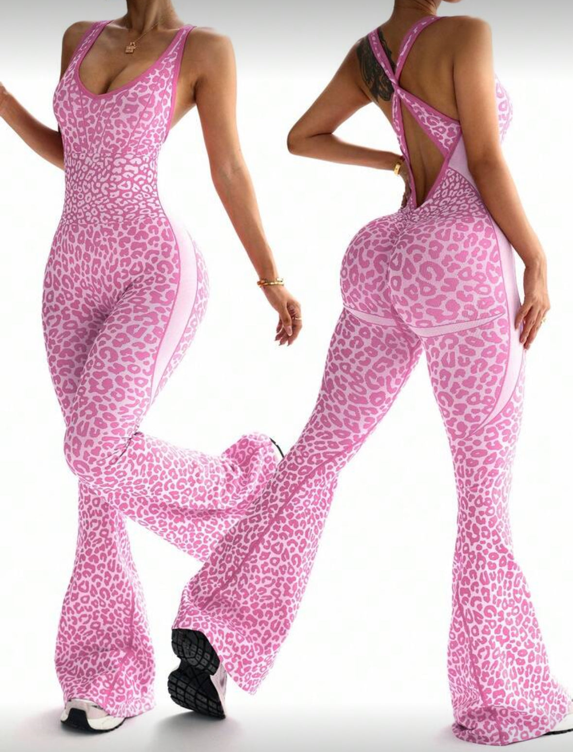 ‘Enterizo Push Up, Sin costuras, Animal print, Acampanado