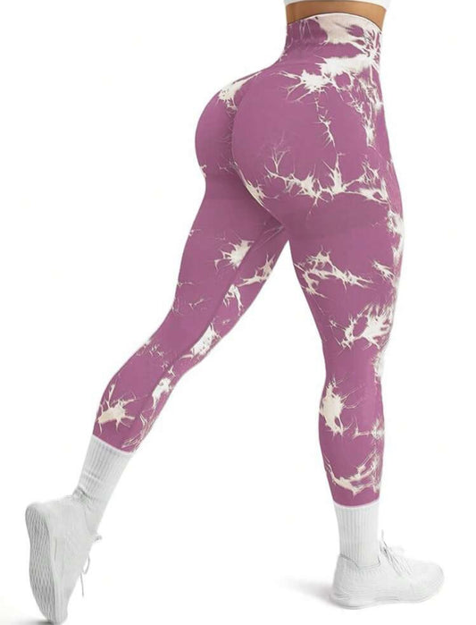 Leggin Push Up, Tie Dye, lila oscuro con blanco