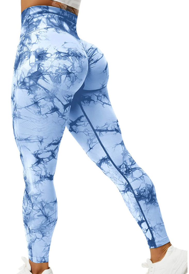 Leggins azul claro, Push Up, Sin Costuras, Tie Dye, Premium