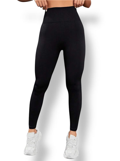 Leggings push up negros, vista frontal, realce de glúteos y ajuste sin costuras