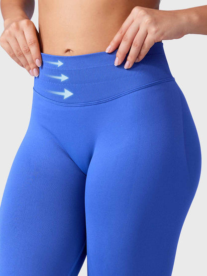 Leggings deportivos push up premium azul, cintura alta y fruncido oculto que realza glúteos
