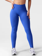 Leggings deportivos push up premium azul, cintura alta y fruncido oculto que realza glúteos