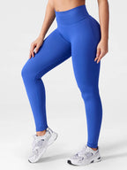 Leggings deportivos push up premium azul, cintura alta y fruncido oculto que realza glúteos
