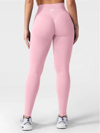 Leggings deportivos push up premium rosa, cintura alta y fruncido oculto que realza glúteos