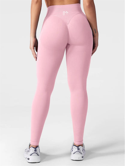 Leggings deportivos push up premium rosa, cintura alta y fruncido oculto que realza glúteos