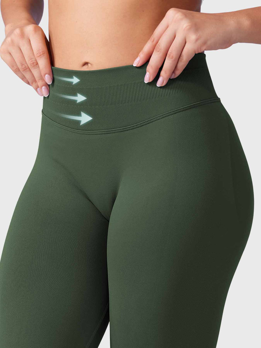 Leggings deportivos push up premium verde militar , cintura alta y fruncido oculto que realza glúteos