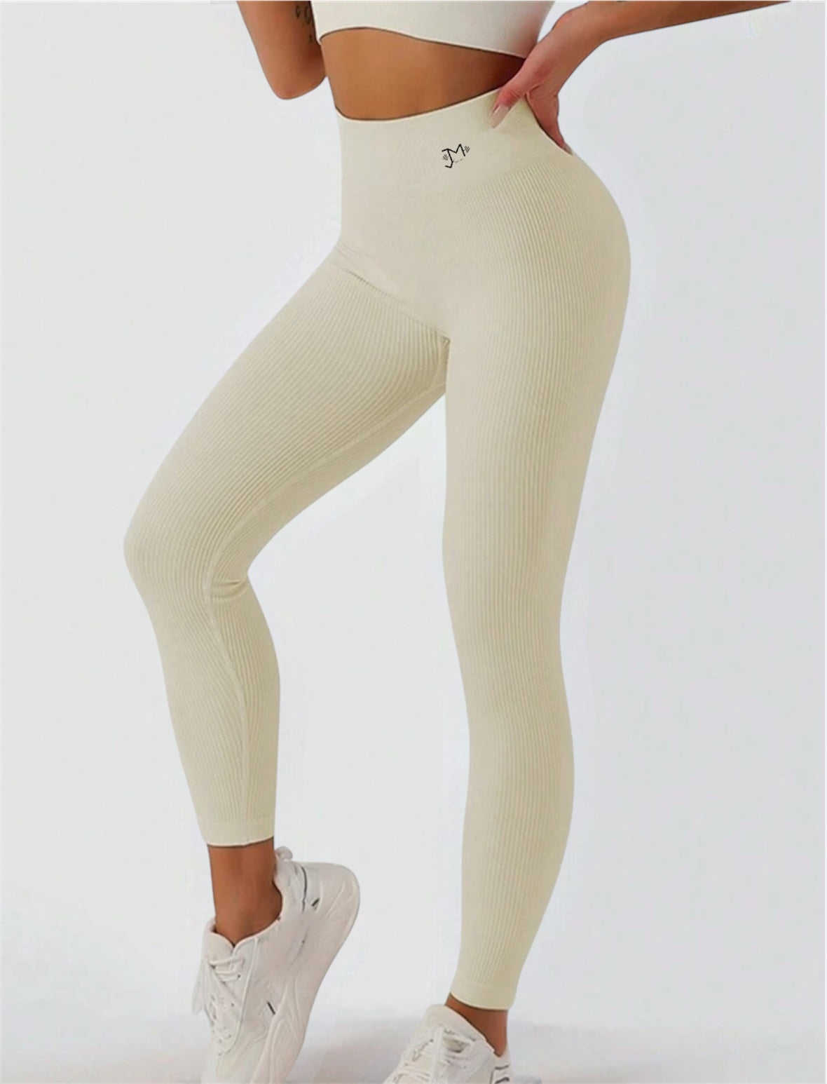 Leggins deportivos Push Up Beige sin costuras JMSports, cintura alta y efecto moldeador que realza glúteos