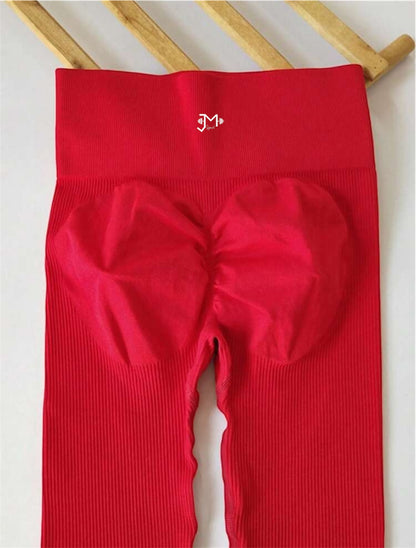 Leggins deportivos Push Up Rojo sin costuras JMSports, cintura alta y efecto moldeador que realza glúteos